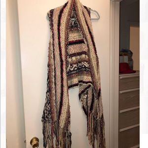 Free People woven long fringe vest